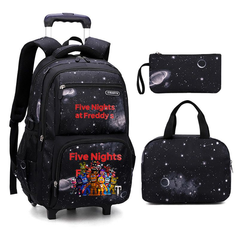 Five Nights at Freddy's 3-Piece Starry Sky Rolling Backpack Set for Boys - Wheeled School Bag with Lunch Bag