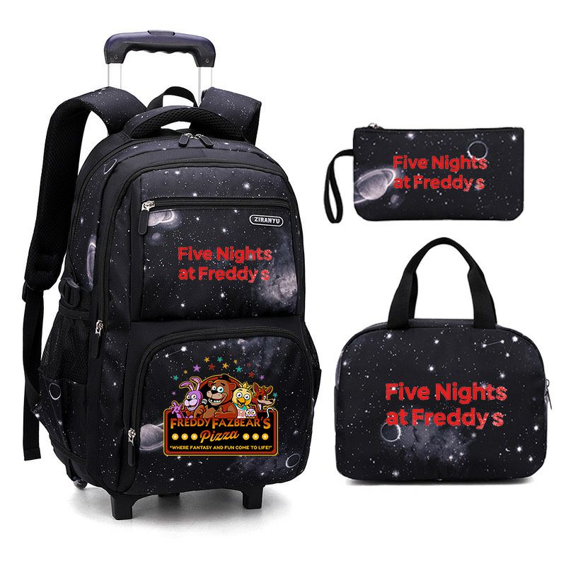 Five Nights at Freddy's Boys Rolling Backpacks Kids'Luggage Wheeled Backpack for School Boys Trolley Bags Space-Galaxy Roller Bookbag
