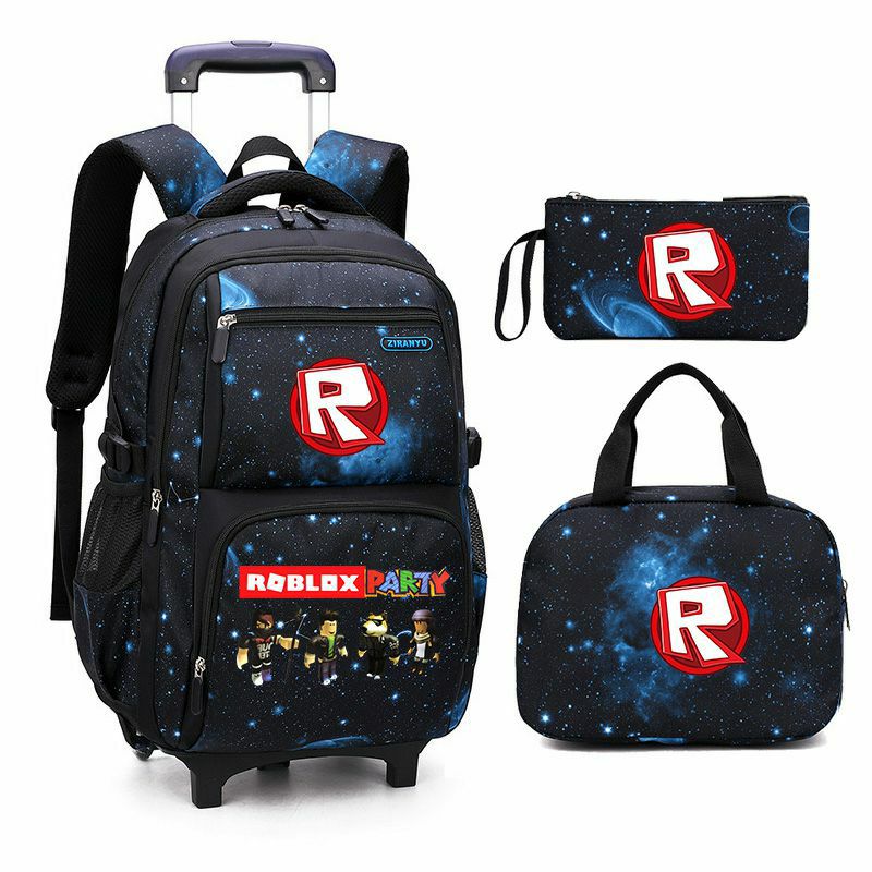 Roblox Party Boys Rolling Backpacks Kids'Luggage Wheeled Backpack for School Boys Trolley Bags Space-Galaxy Roller Bookbag