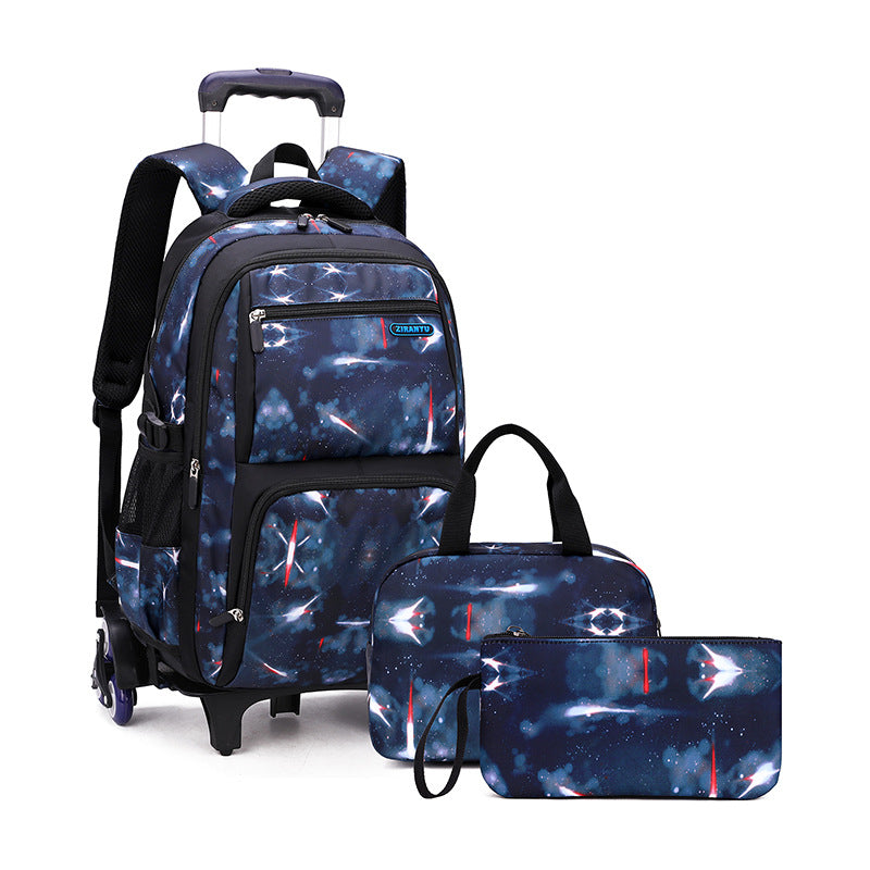 Galaxy Space Rolling Backpack Set - 3-Piece Wheeled School Backpack with Lunch Bag & Pencil Case