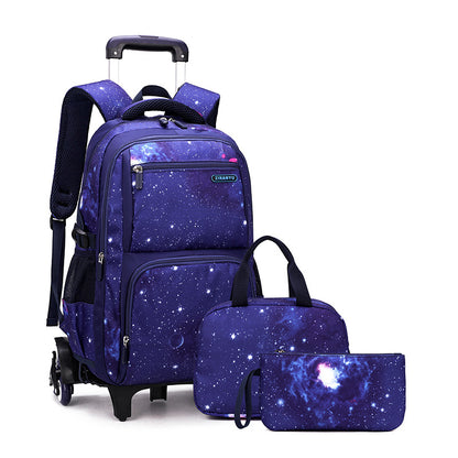 Galaxy Space Rolling Backpack Set - 3-Piece Wheeled School Backpack with Lunch Bag & Pencil Case