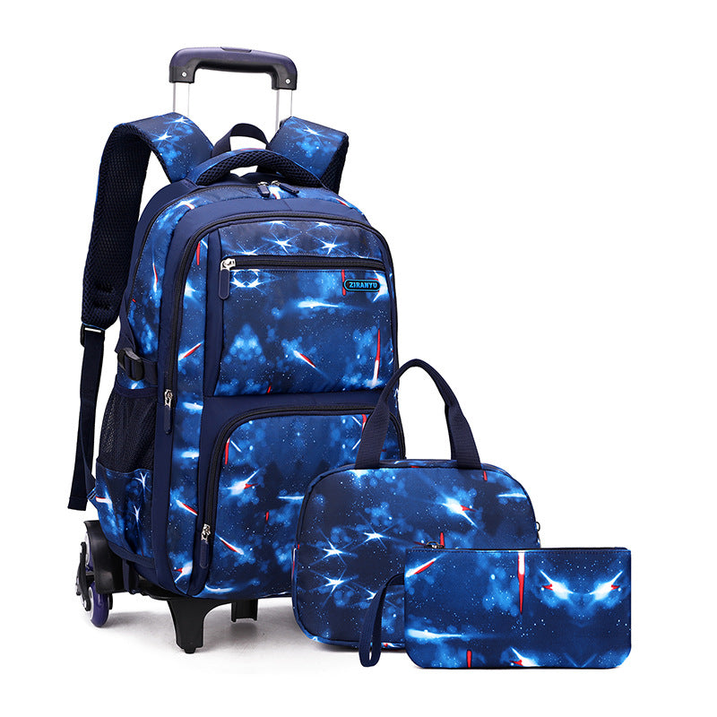 Galaxy Space Rolling Backpack Set - 3-Piece Wheeled School Backpack with Lunch Bag & Pencil Case