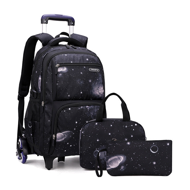 Galaxy Space Rolling Backpack Set - 3-Piece Wheeled School Backpack with Lunch Bag & Pencil Case