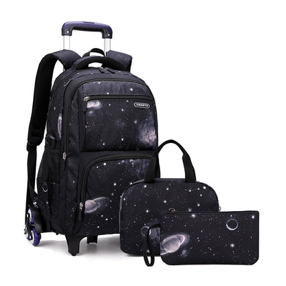Galaxy Space Rolling Backpack Set - 3-Piece Wheeled School Backpack with Lunch Bag & Pencil Case