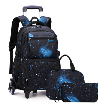 Galaxy Space Rolling Backpack Set - 3-Piece Wheeled School Backpack with Lunch Bag & Pencil Case