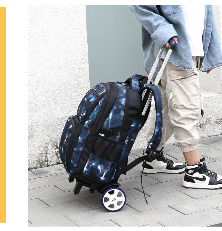 Galaxy Space Rolling Backpack Set - 3-Piece Wheeled School Backpack with Lunch Bag & Pencil Case