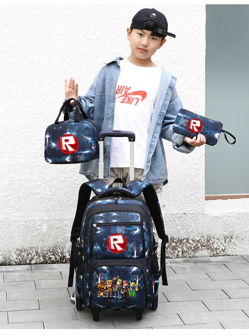 Galaxy Space Rolling Backpack Set - 3-Piece Wheeled School Backpack with Lunch Bag & Pencil Case