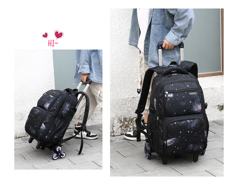 Galaxy Space Rolling Backpack Set - 3-Piece Wheeled School Backpack with Lunch Bag & Pencil Case