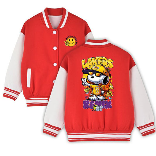 Children's Classic Baseball Jacket - Cotton Blend Varsity Bomber with White Sleeves