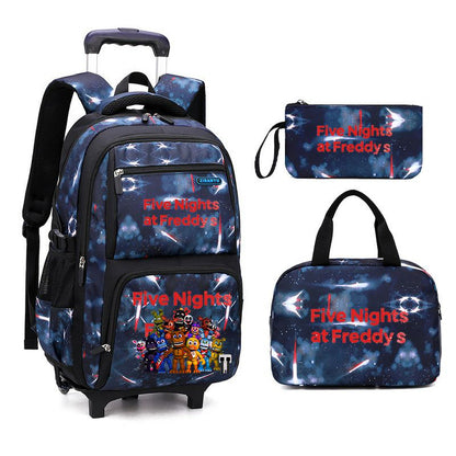 Five Nights at Freddy's 3-Piece Starry Sky Rolling Backpack Set for Boys - Wheeled School Bag with Lunch Bag