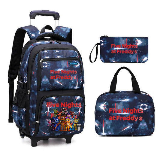 Five Nights at Freddy's 3-Piece Starry Sky Rolling Backpack Set for Boys - Wheeled School Bag with Lunch Bag