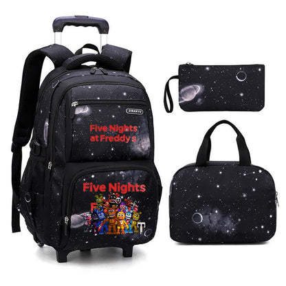 Five Nights at Freddy's 3-Piece Starry Sky Rolling Backpack Set for Boys - Wheeled School Bag with Lunch Bag