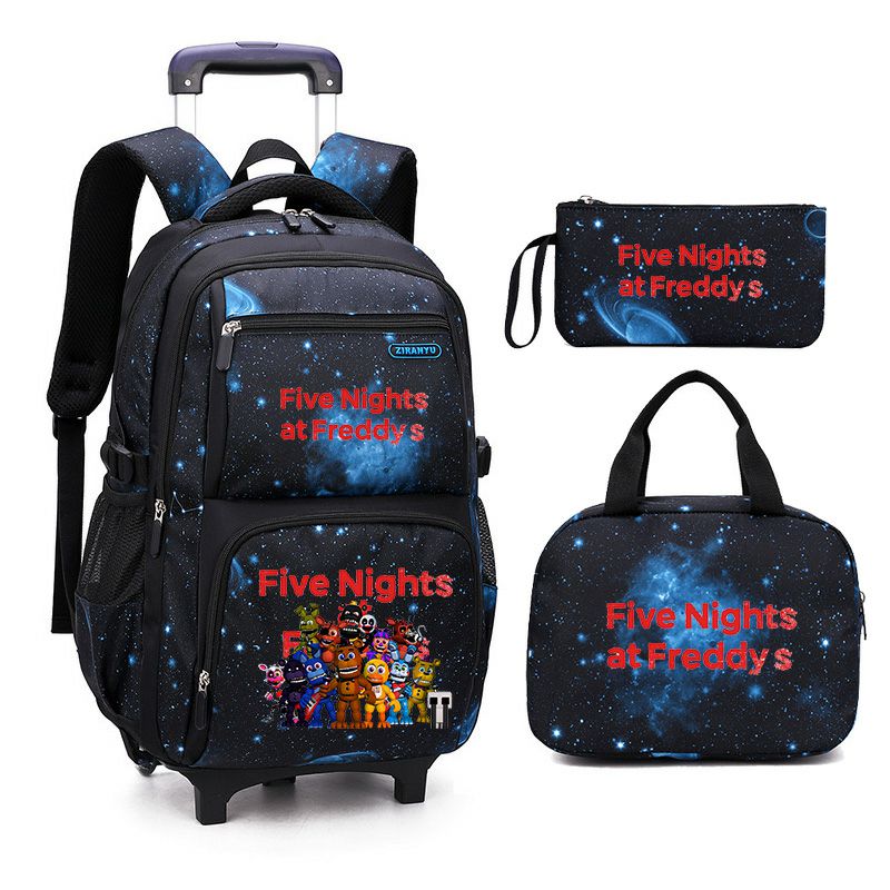 Five Nights at Freddy's 3-Piece Starry Sky Rolling Backpack Set for Boys - Wheeled School Bag with Lunch Bag