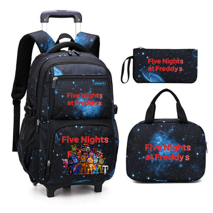 Five Nights at Freddy's 3-Piece Starry Sky Rolling Backpack Set for Boys - Wheeled School Bag with Lunch Bag