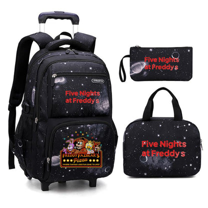 Five Nights at Freddy's Boys Rolling Backpacks Kids'Luggage Wheeled Backpack for School Boys Trolley Bags Space-Galaxy Roller Bookbag