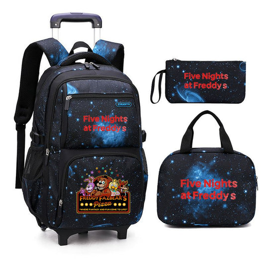 Five Nights at Freddy's Boys Rolling Backpacks Kids'Luggage Wheeled Backpack for School Boys Trolley Bags Space-Galaxy Roller Bookbag