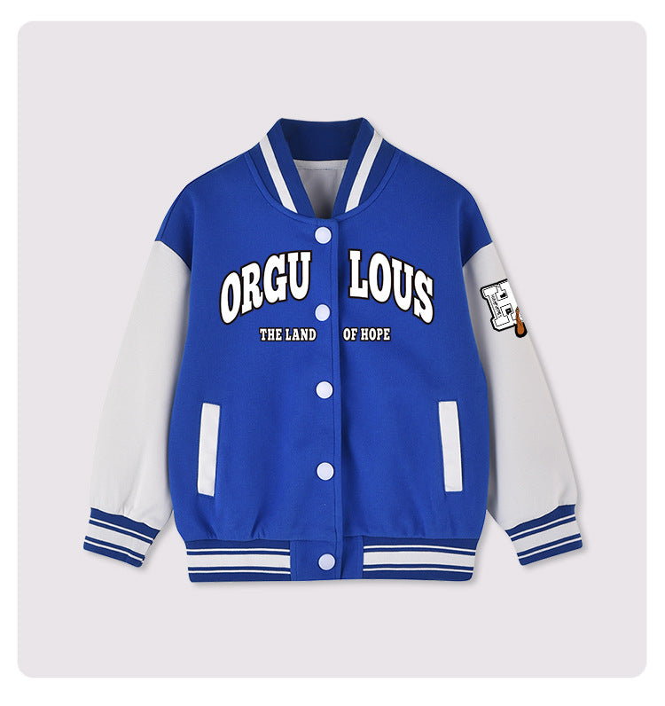 Kids Blue Varsity Baseball Jacket - ORGULOUS The Land of Hope Bomber