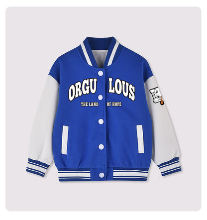 Kids Blue Varsity Baseball Jacket - ORGULOUS The Land of Hope Bomber