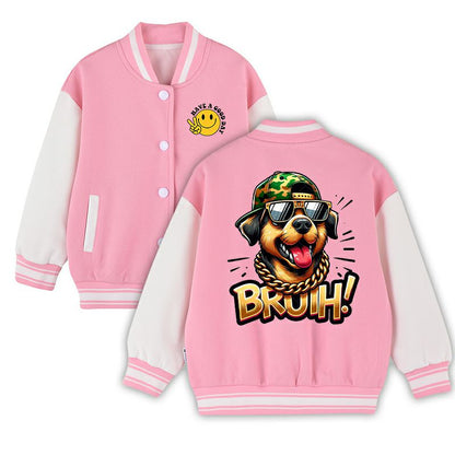 Kids Varsity Baseball Jacket - Unisex Button-Up Bomber Coat Multiple Colors Available