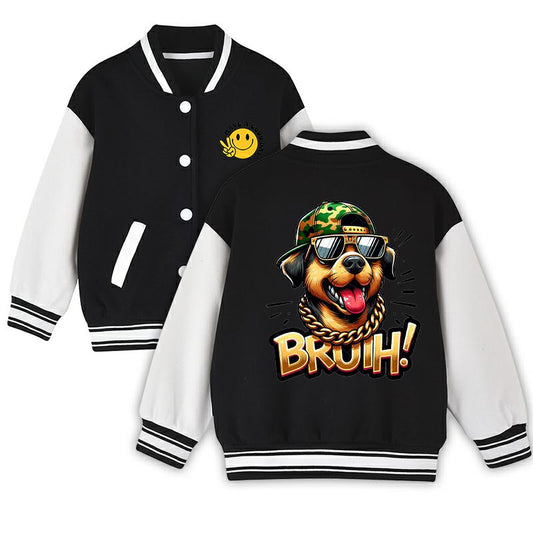 Kids Varsity Baseball Jacket - Unisex Button-Up Bomber Coat Multiple Colors Available