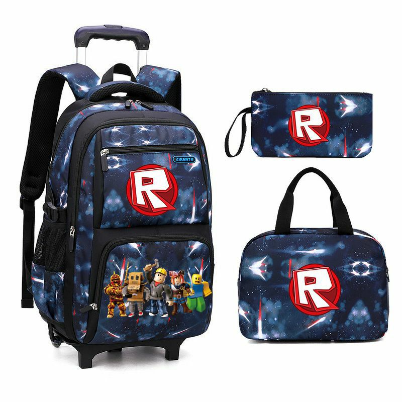 Roblox Galaxy-Print Rolling-Backpack Boys-Bookbag on Wheels, Galaxy Wheel Backpack, Wheel Trolley Bag for School