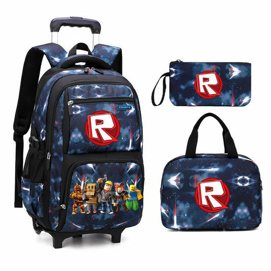 Roblox Galaxy-Print Rolling-Backpack Boys-Bookbag on Wheels, Galaxy Wheel Backpack, Wheel Trolley Bag for School