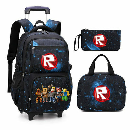 Roblox Galaxy-Print Rolling-Backpack Boys-Bookbag on Wheels, Galaxy Wheel Backpack, Wheel Trolley Bag for School