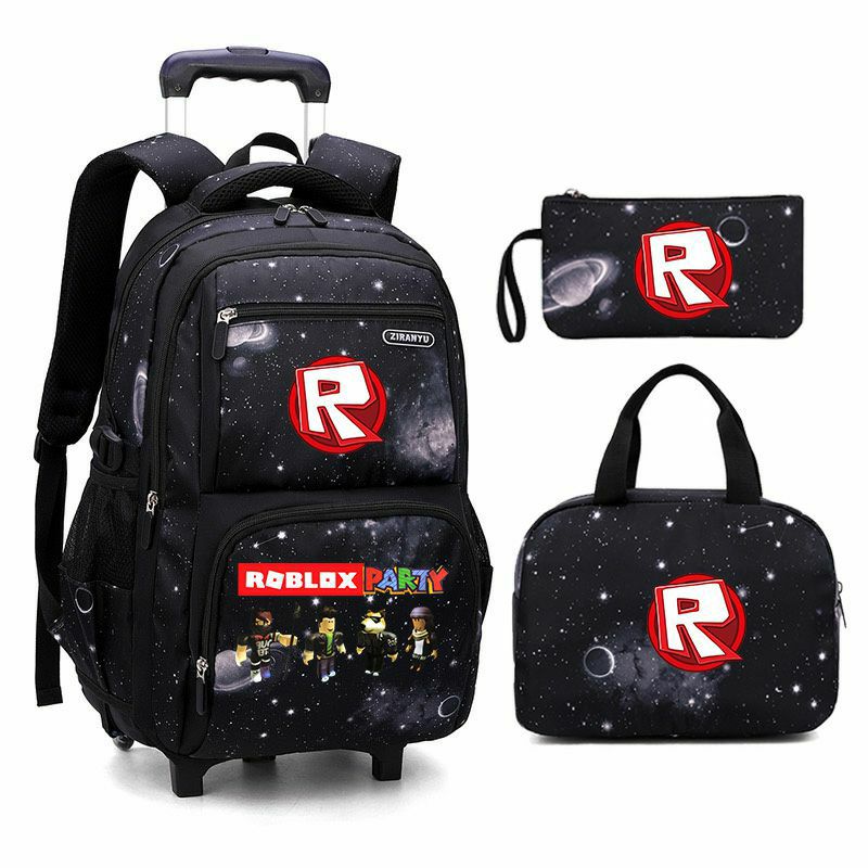 Roblox Party Boys Rolling Backpacks Kids'Luggage Wheeled Backpack for School Boys Trolley Bags Space-Galaxy Roller Bookbag
