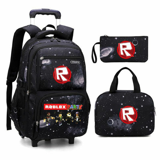 Roblox Party Boys Rolling Backpacks Kids'Luggage Wheeled Backpack for School Boys Trolley Bags Space-Galaxy Roller Bookbag