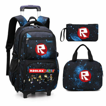 Roblox Party Boys Rolling Backpacks Kids'Luggage Wheeled Backpack for School Boys Trolley Bags Space-Galaxy Roller Bookbag