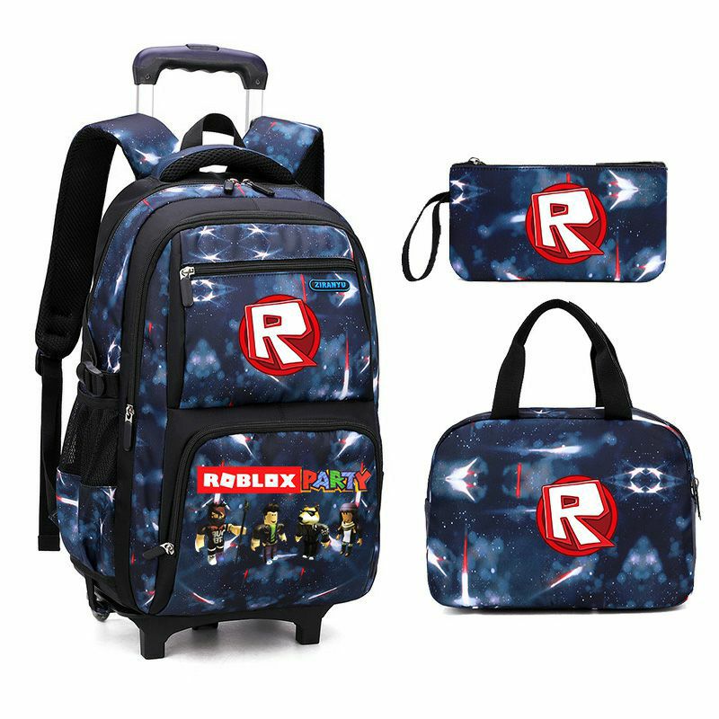 Roblox Party Boys Rolling Backpacks Kids'Luggage Wheeled Backpack for School Boys Trolley Bags Space-Galaxy Roller Bookbag
