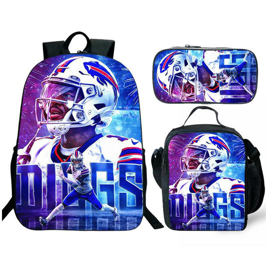 Sports Team Backpack Set with Lunch Box - Waterproof School Bag & Pencil Case 3-Piece Set