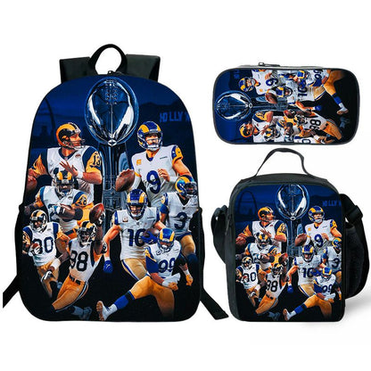 Sports Team Backpack Set with Lunch Box - Waterproof School Bag & Pencil Case 3-Piece Set