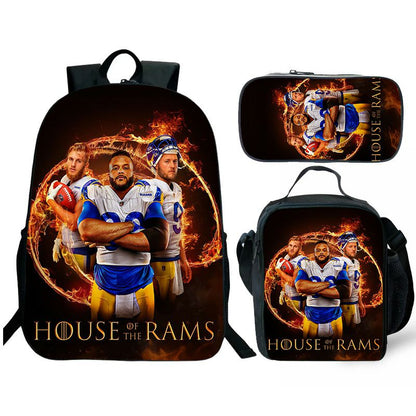 Sports Team Backpack Set with Lunch Box - Waterproof School Bag & Pencil Case 3-Piece Set